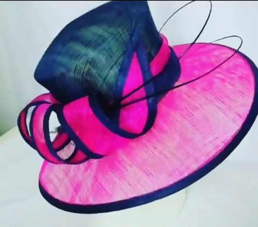 Navy and Pink Sinamay Hat