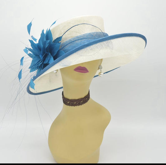 Blue and White Sinamay Hat