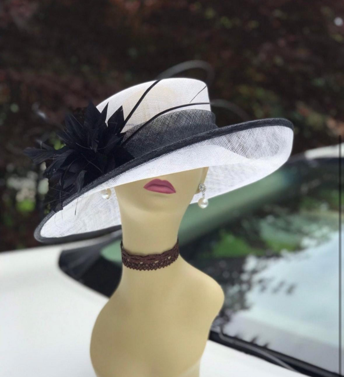 Black and White Sinamay Hat