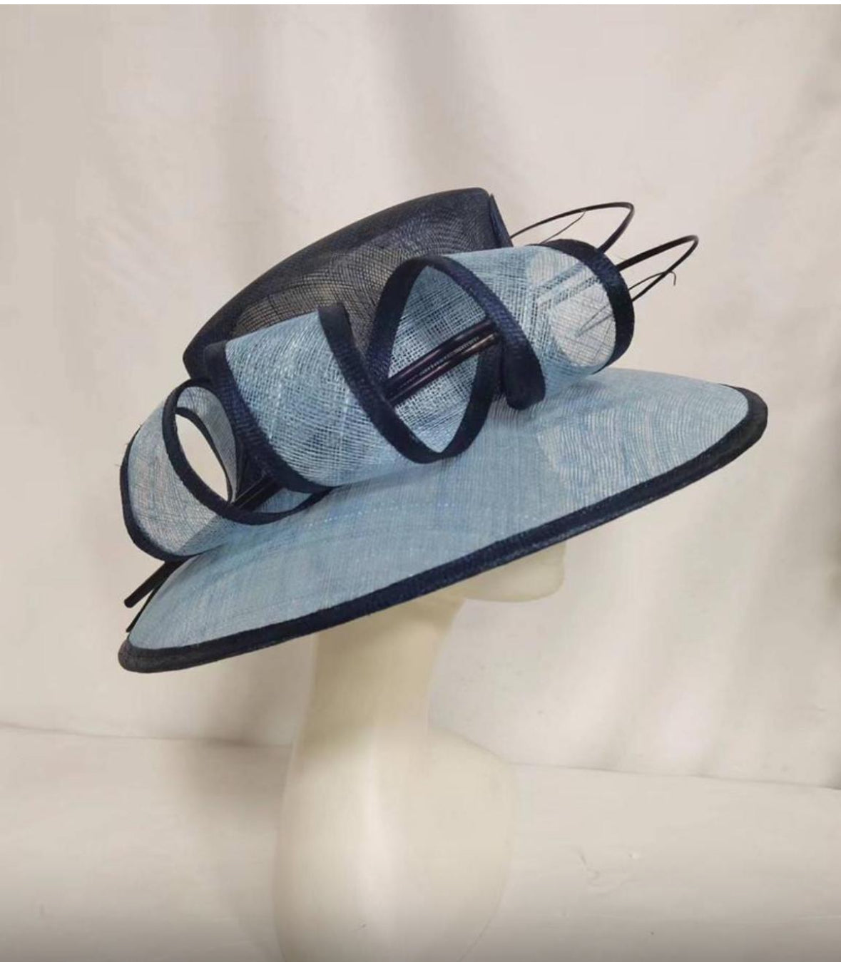 Navy and Baby Blue Sinamay Hat