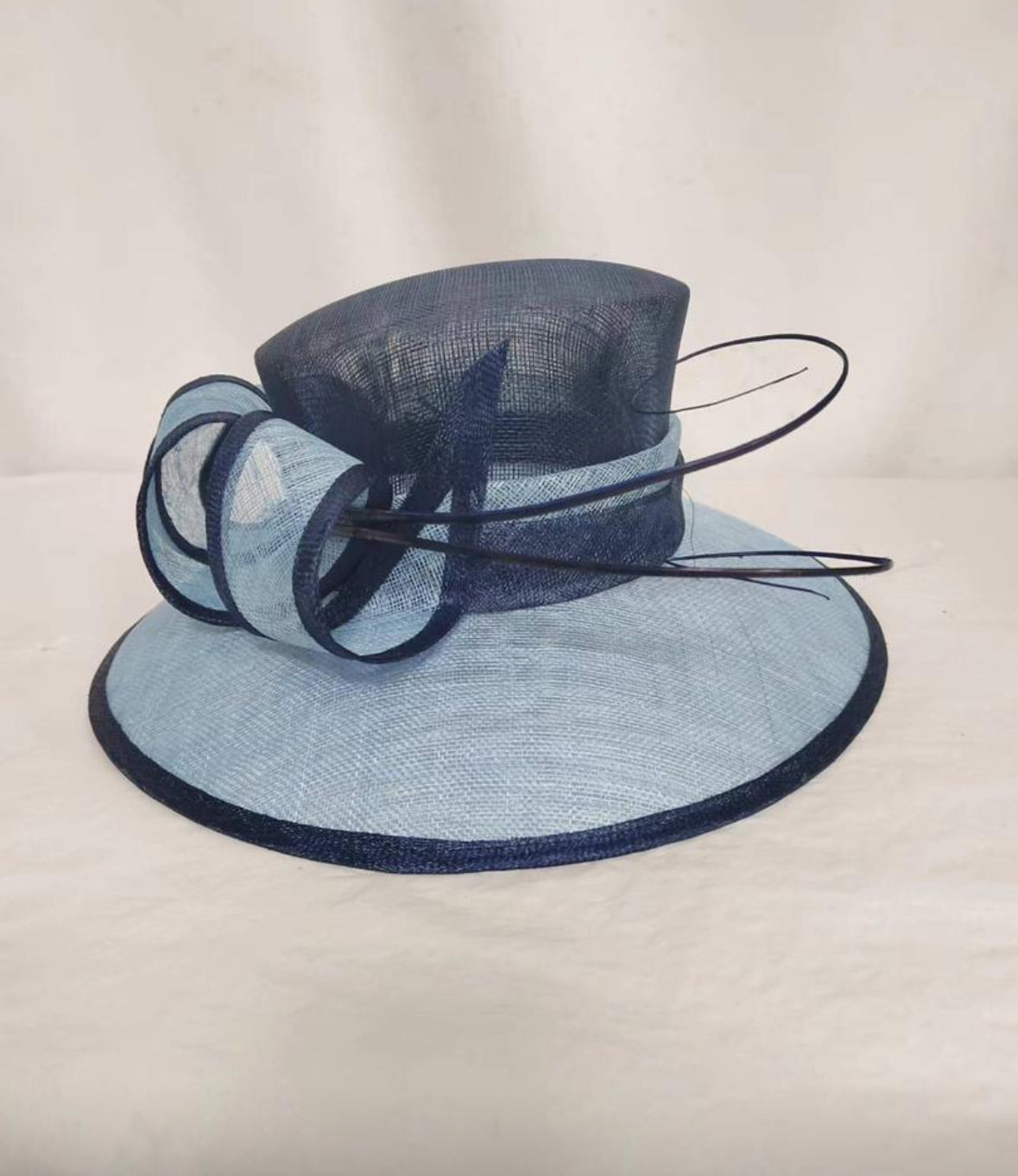 Navy and Baby Blue Sinamay Hat