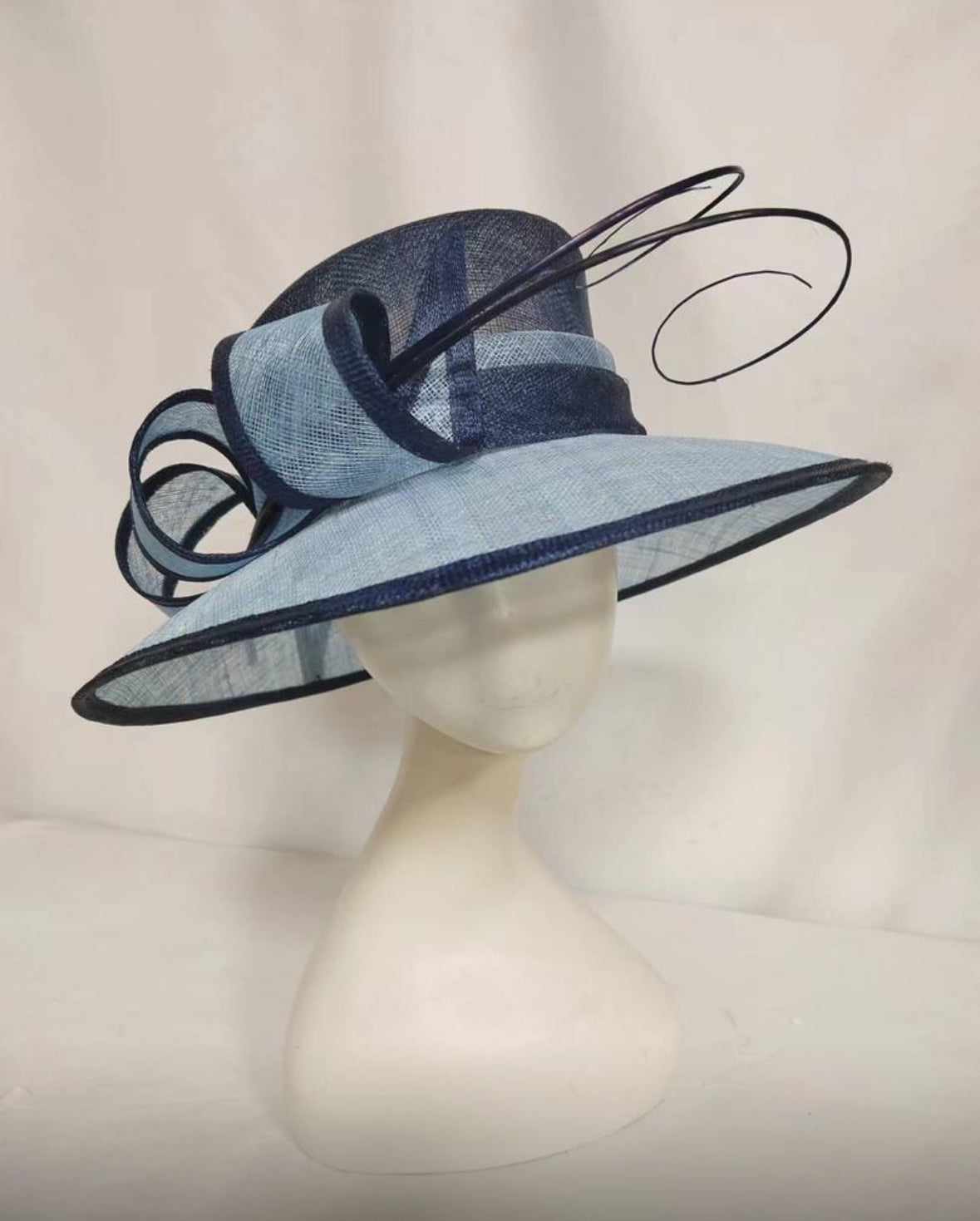 Navy and Baby Blue Sinamay Hat