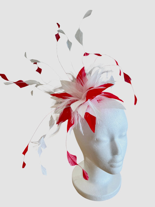 Red and White Fascinator on hairclip