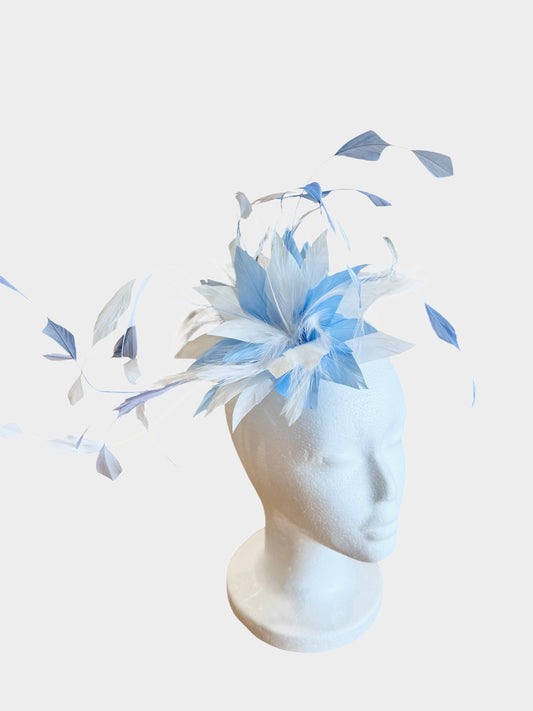 Baby Blue and White Fascinator on hairclip