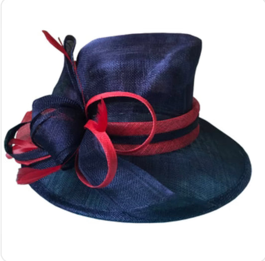 Red and Navy Sinamay  Hat