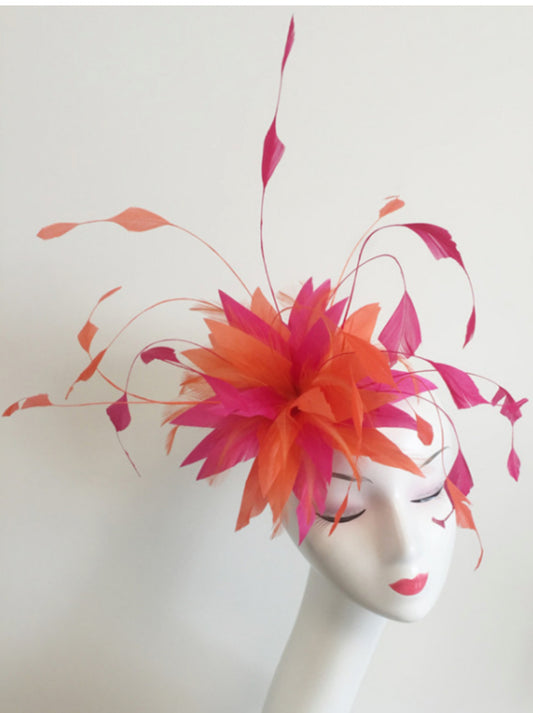 Pink & Orange Fascinator on hairclip