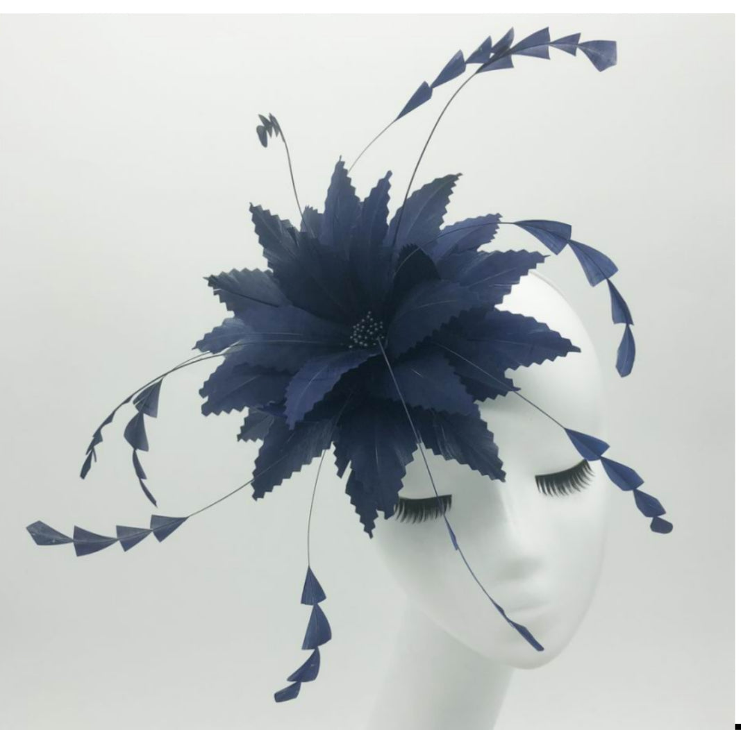 Navy Fascinator on hairclip