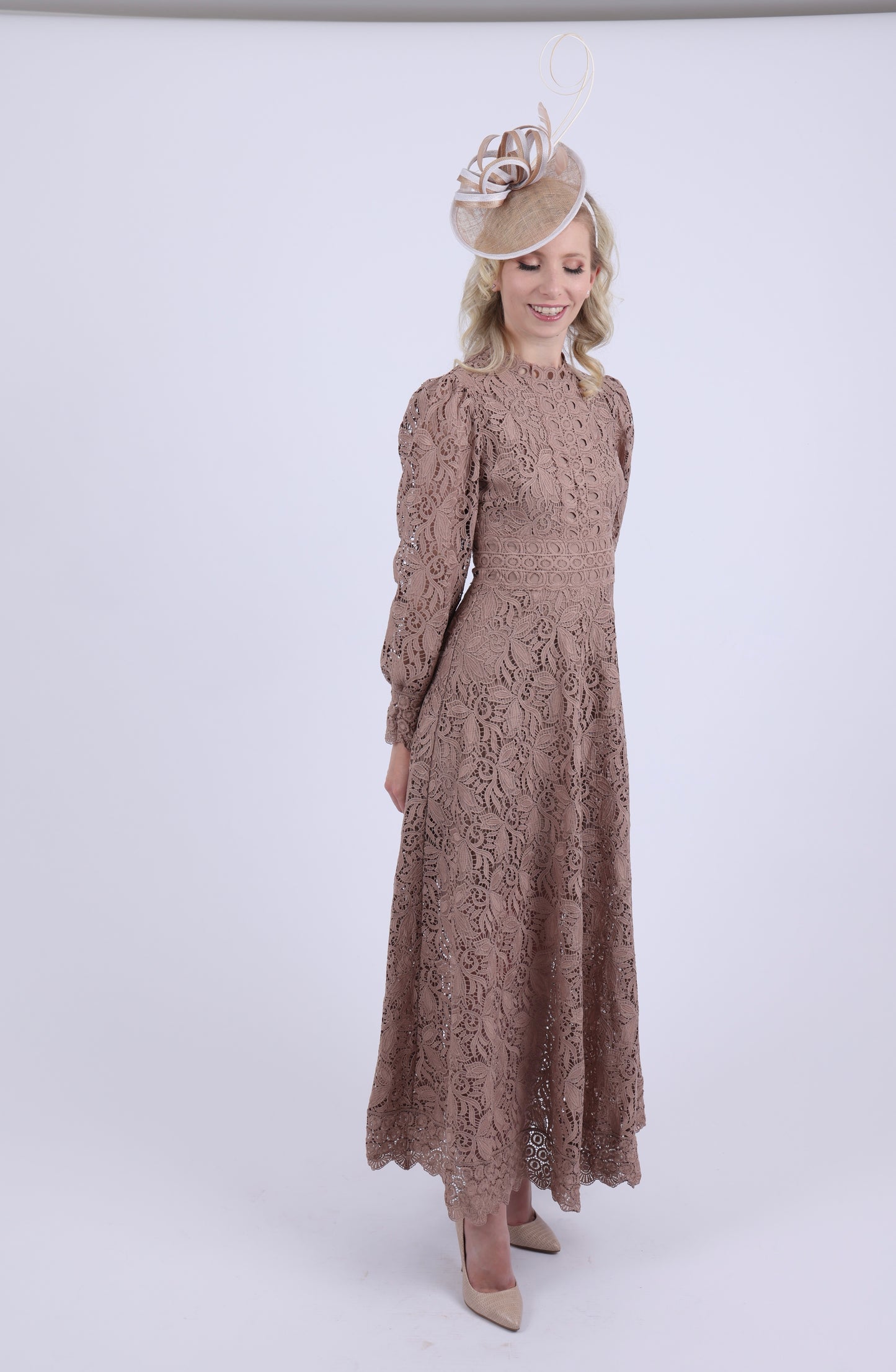 Brown Lace long sleeved dress