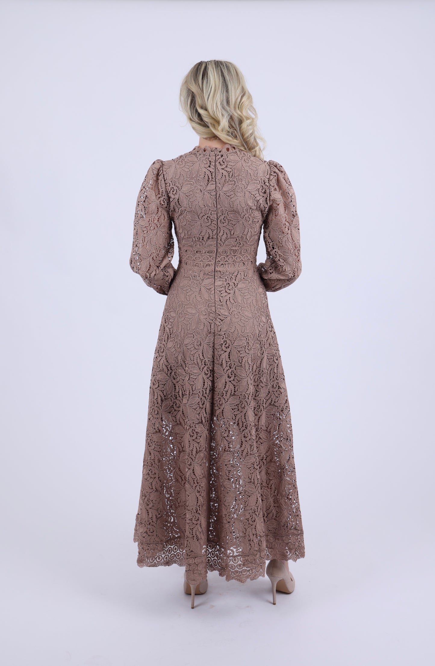 Brown Lace long sleeved dress