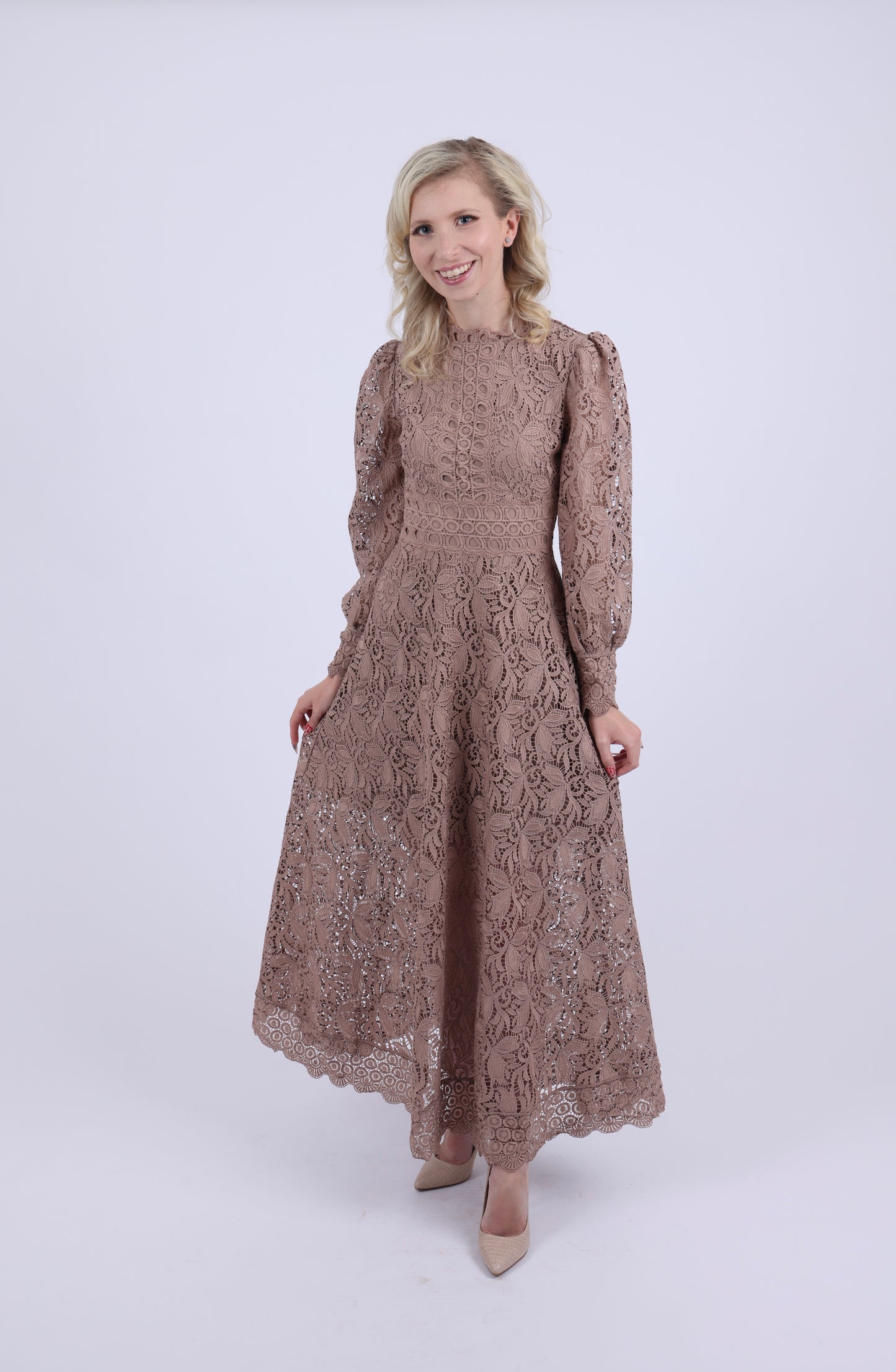 Brown Lace long sleeved dress