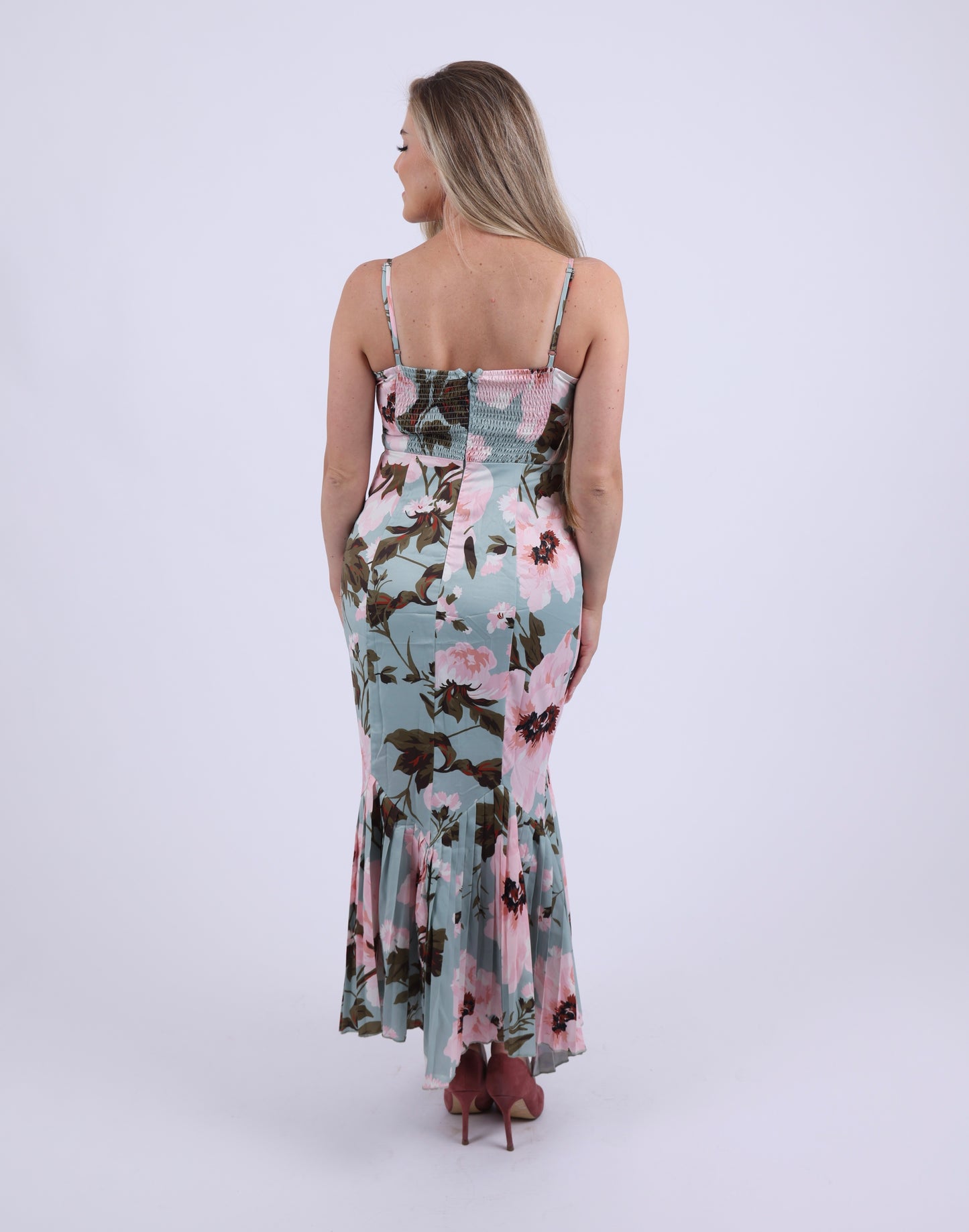 Pink floral full length dress