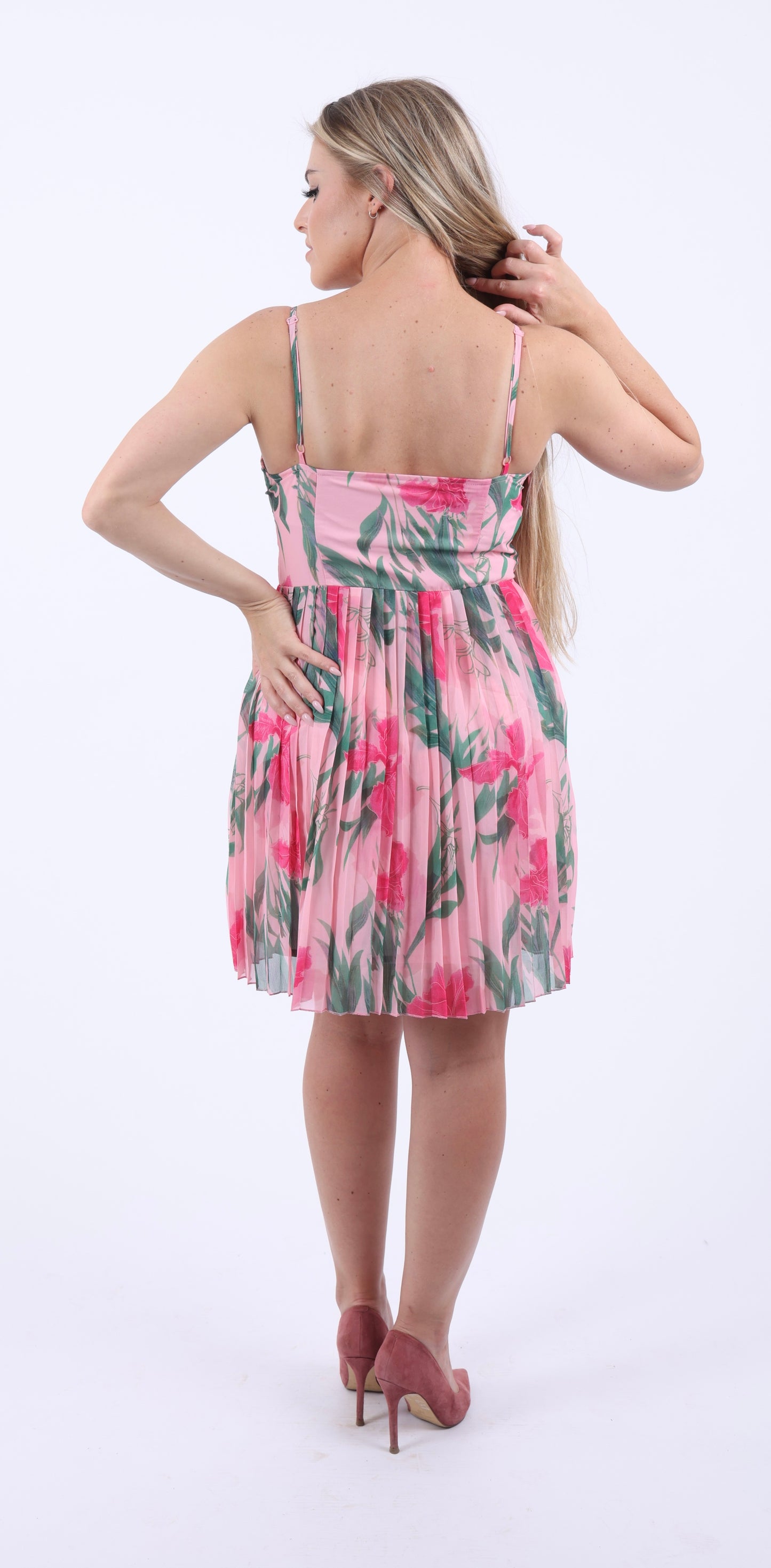 Pink floral print dress