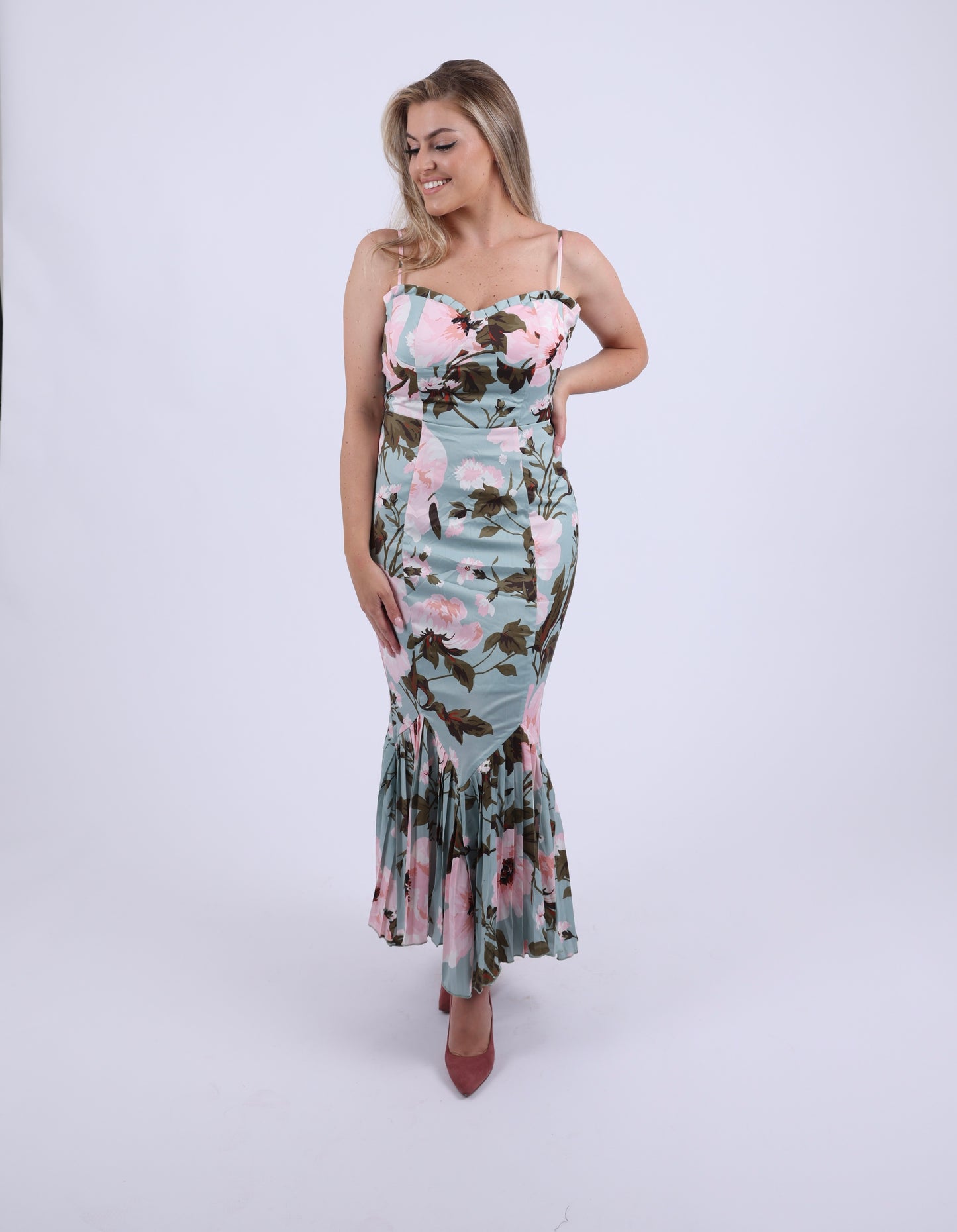 Pink floral full length dress