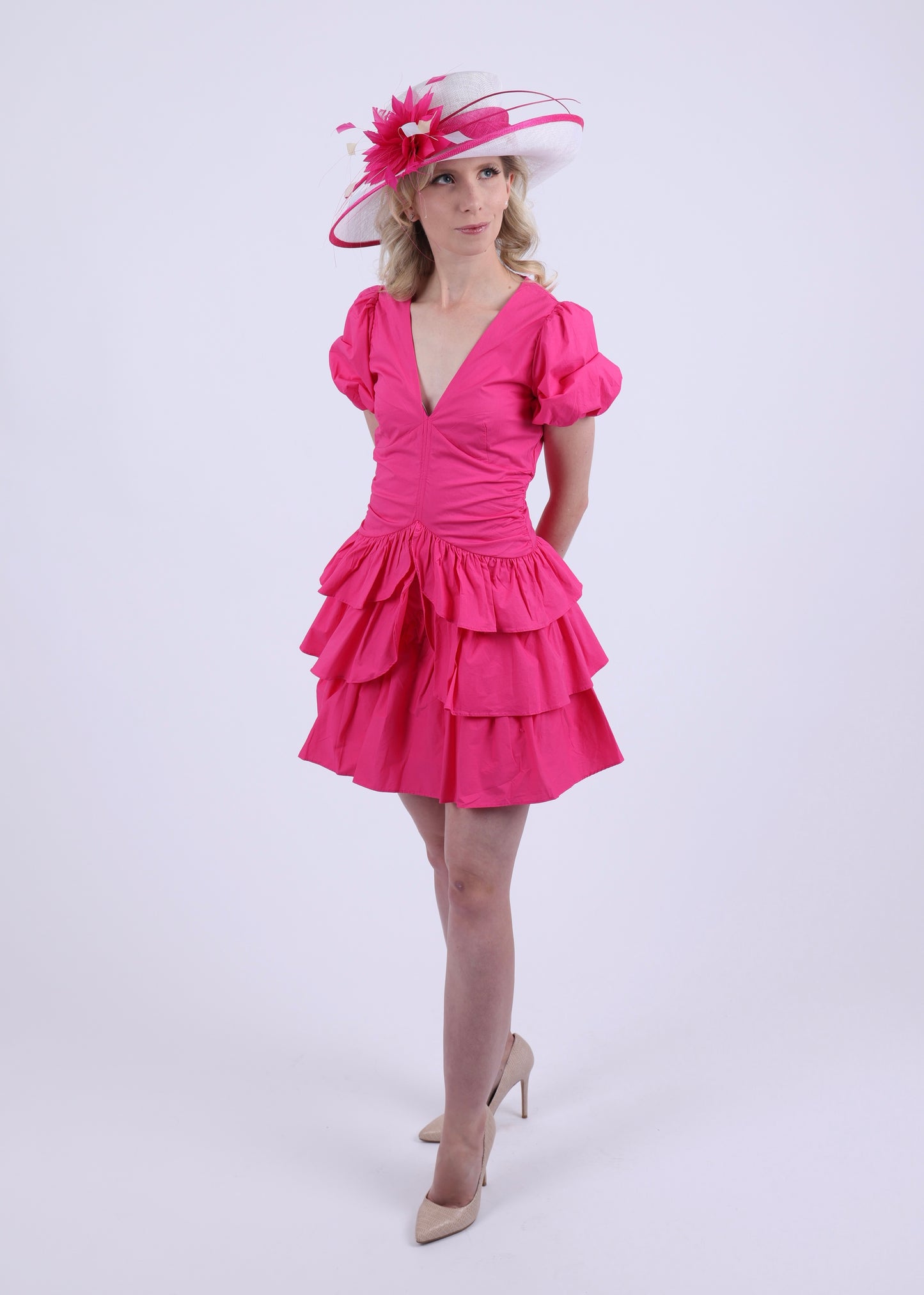 Hot Pink Puff sleeve mini dress