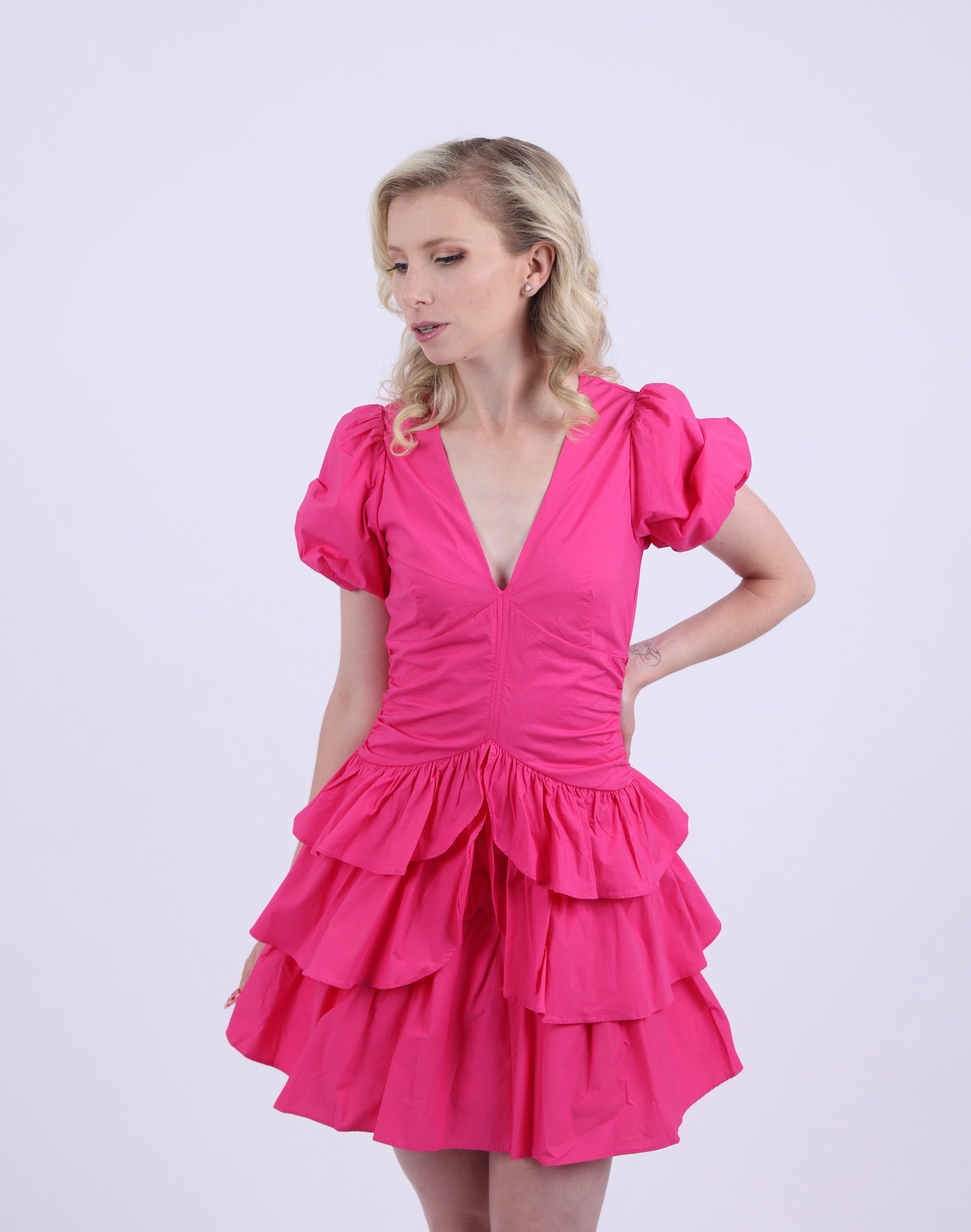 Hot Pink Puff sleeve mini dress