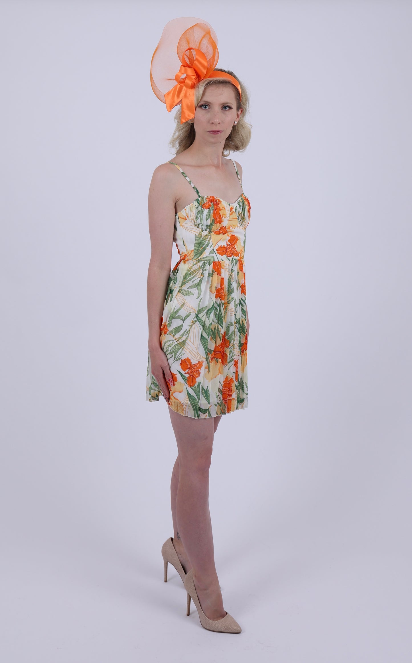 Orange floral print dress