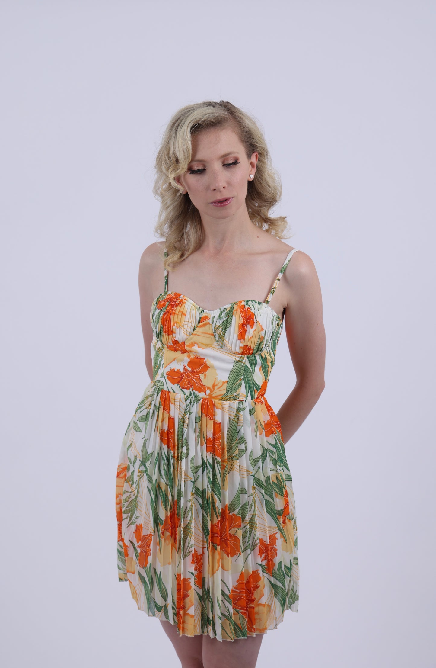 Orange floral print dress