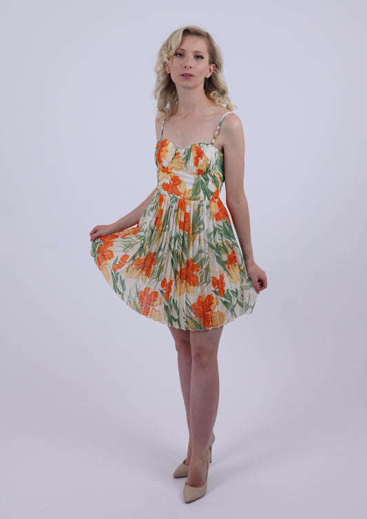 Orange floral print dress