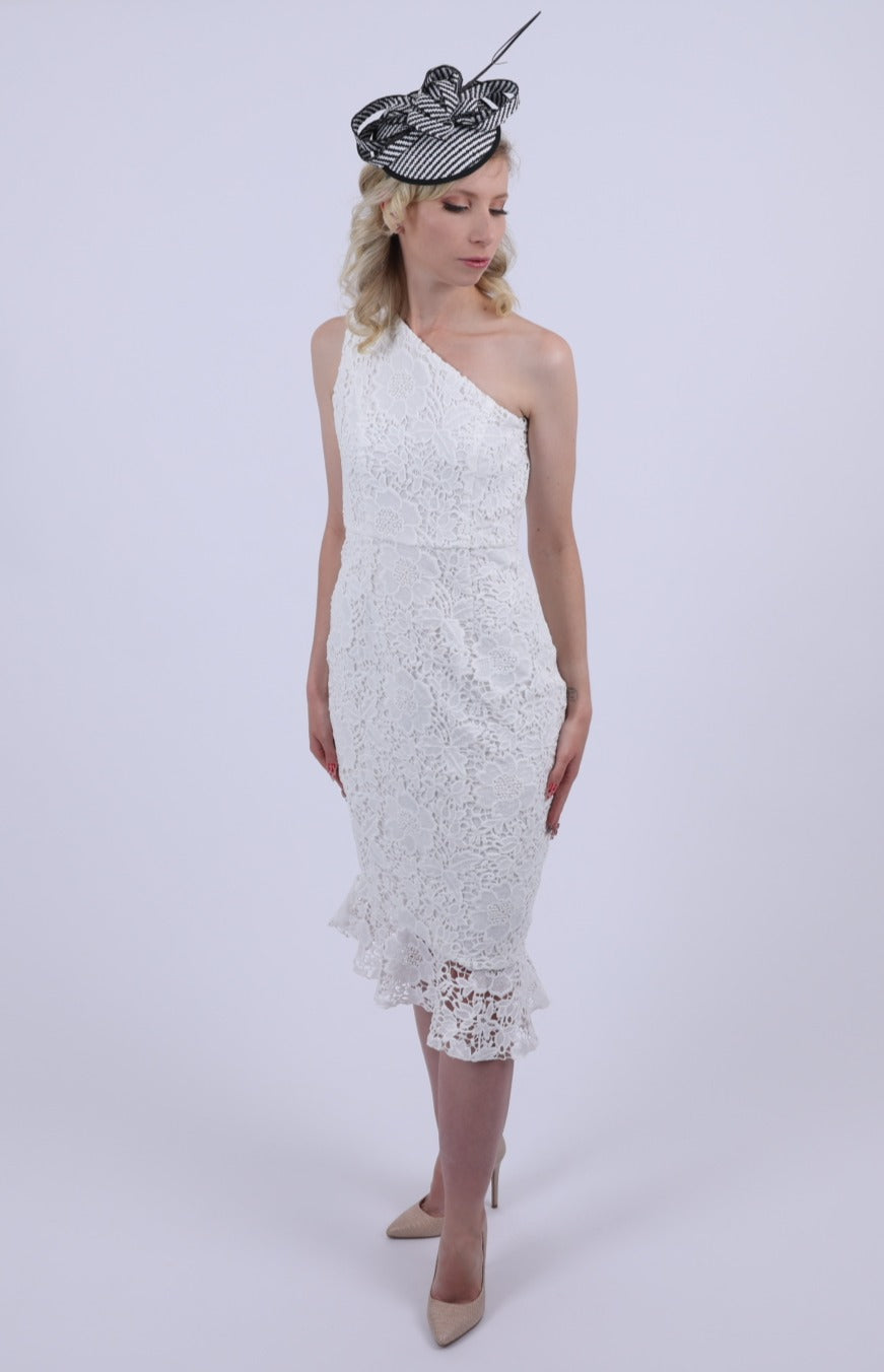 One shoulder lace dress White